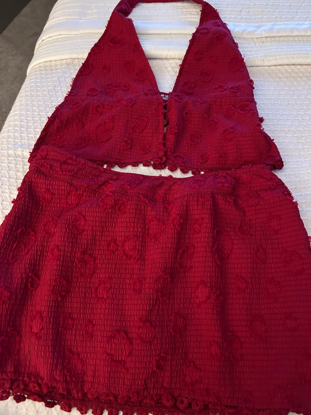 Red Halter Two-Piece Skirt Set